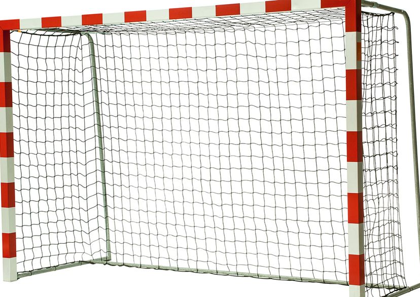 Handball goall net Ultra, black, in goal red/white frame