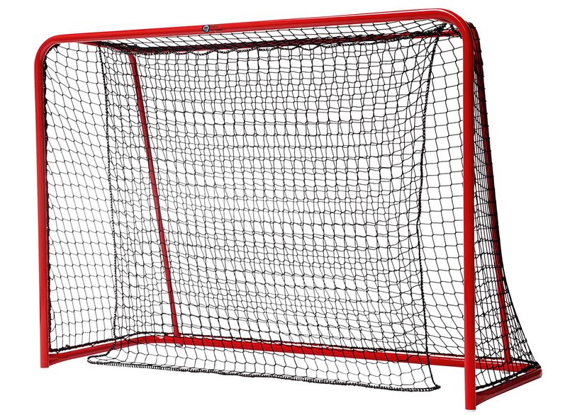 Red goal with floorball goal net and hook-on net, detail picture