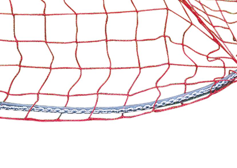 Ballast chain for goal net, inserted in lower meshes of red goal net