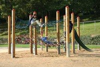 Typical playground equipment with climbing nets