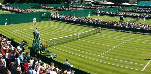 Black Tennis net in Wimbeldon while tournament, outside picture
