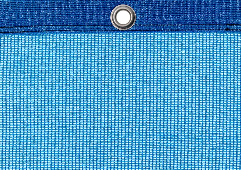 Detail picture of PE air permeable cover, blue, with eyelet and border on top