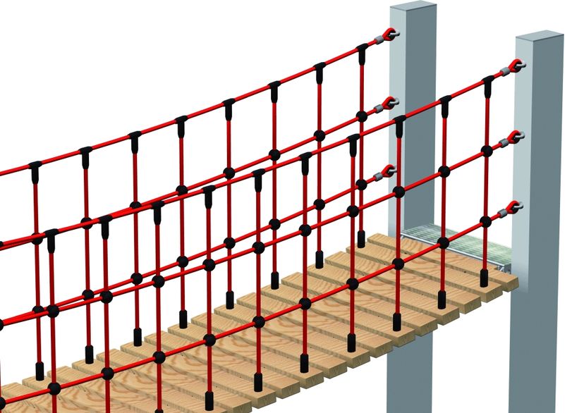 Net handrails for wooden or rubber walkway, per running metre