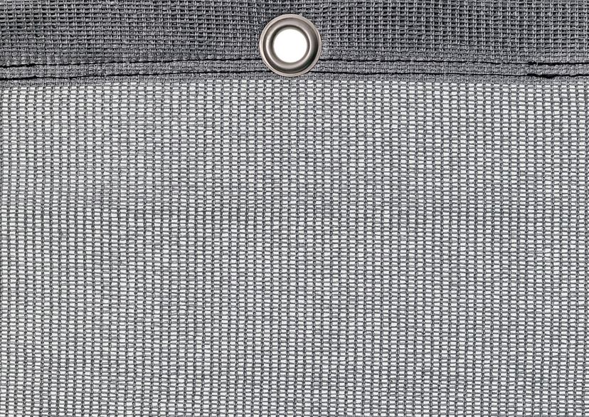 Detail picture of PE air permeable cover, silver, with eyelet and border on top